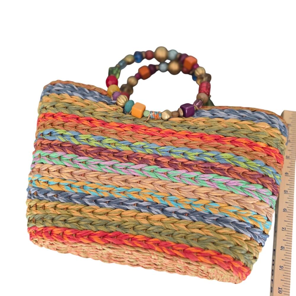 Cappeli Straworld Multicolor Woven Straw Beaded Handle Tote - Picture 11 of 13